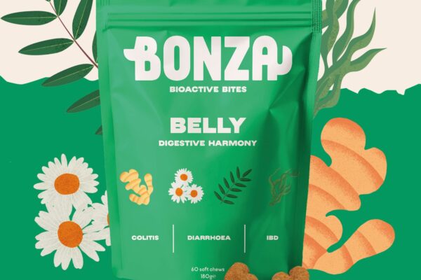 Meilleur supplément pour les problèmes intestinaux et digestifs du chien Colite IBD Gastrite Diarrhée Selles molles Bonza Belly Bioactive Bites