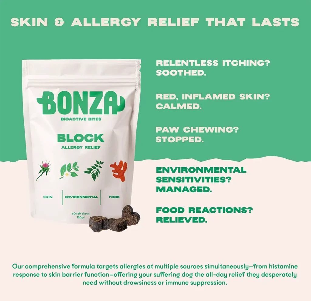 Bonza Block Bioactive Bites Natural Antihistamine Supplement Highly Effective Skin and Seasonal Allergy Relief for Dogs